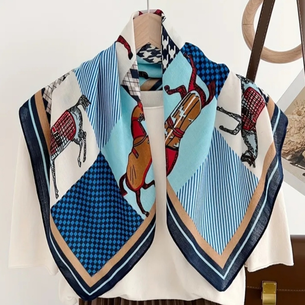 New Equestrian Scarf Horse Horses Preppy Blue Couture Old Money